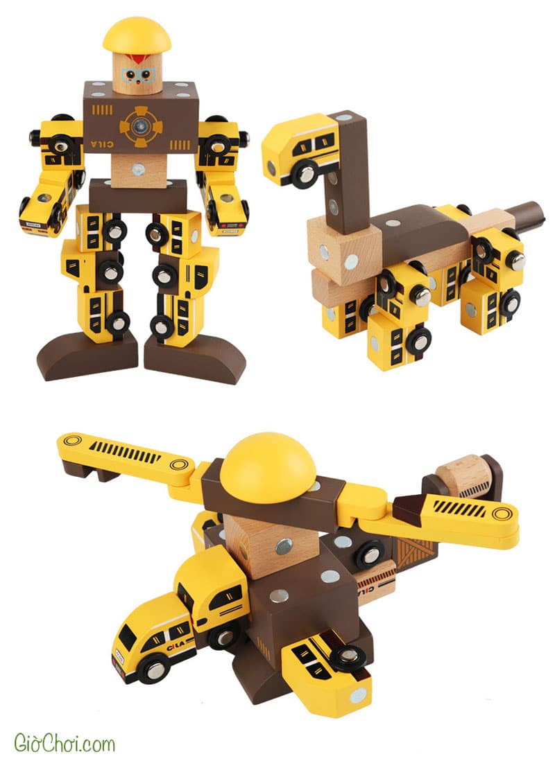 Giờ Chơi - Time to Play: Bộ đồ chơi lắp ráp Robot và các loại phương tiện bằng gỗ 40 chi tiết