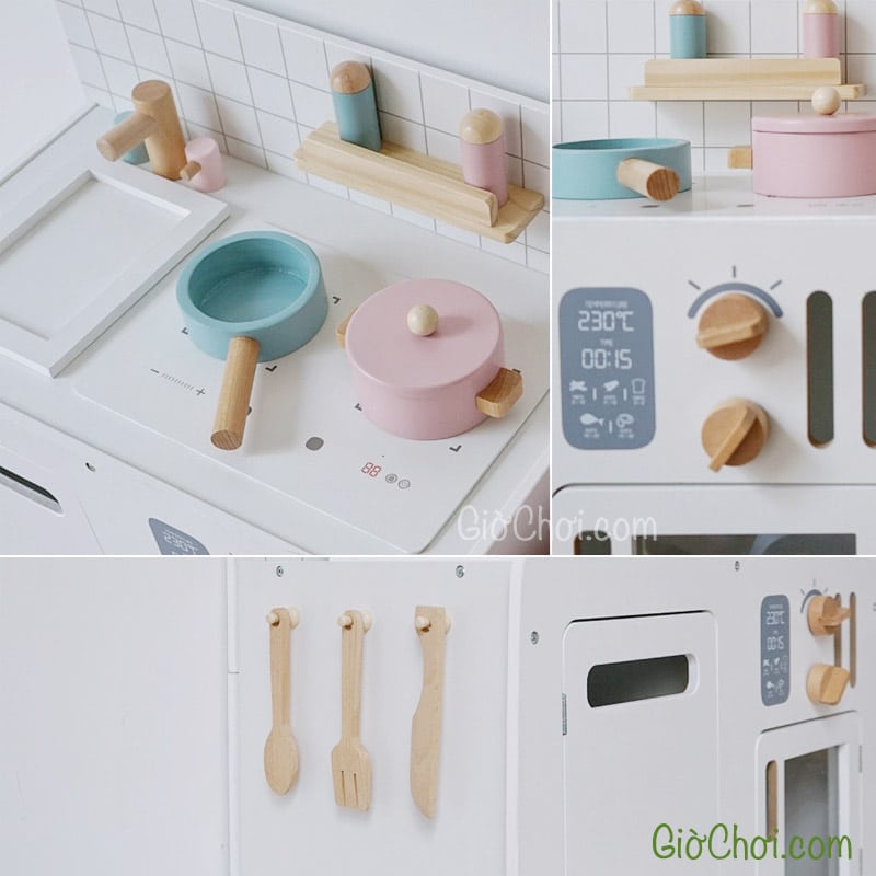 đồ chơi nhà bếp bằng gỗ phong cách retro